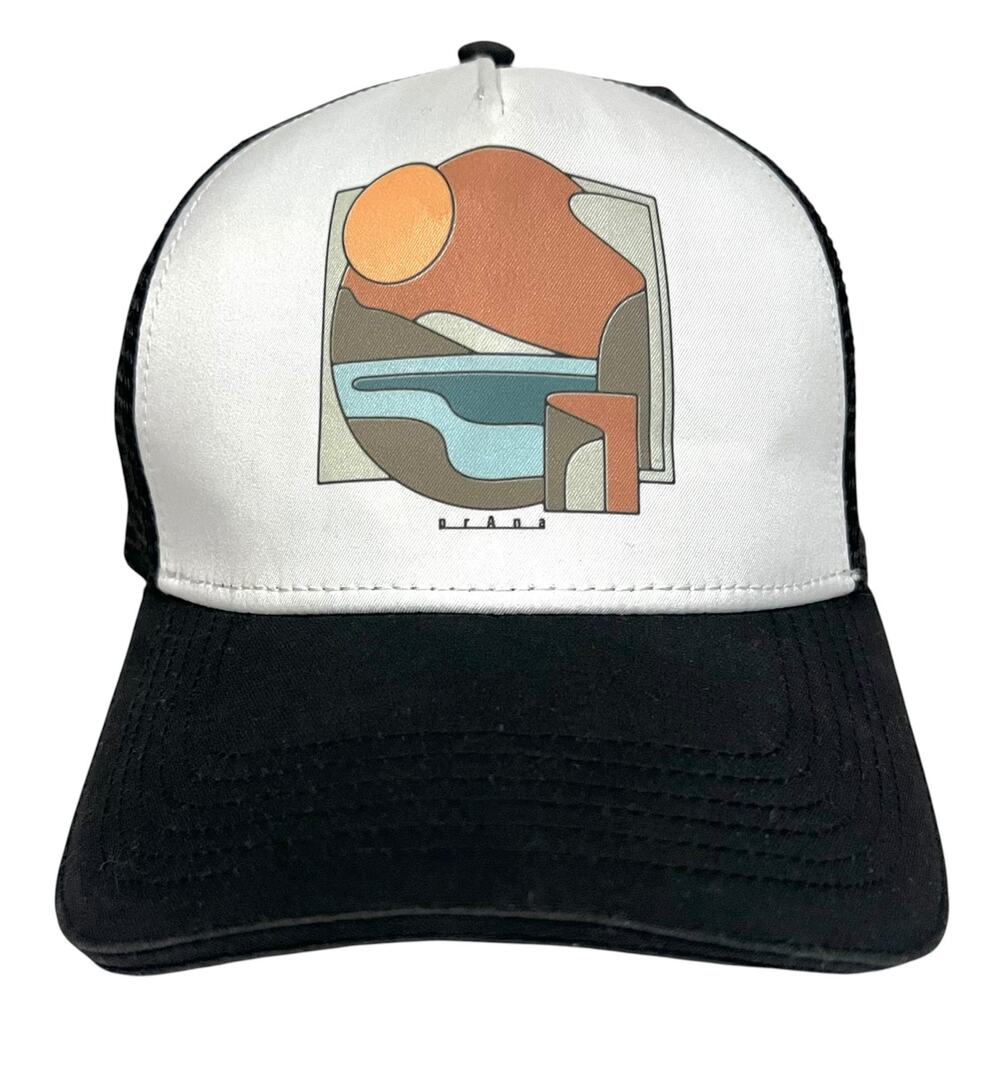 prAna Modern Coast La Viva Trucker Hat Black OSFA Mesh Back Abstract
